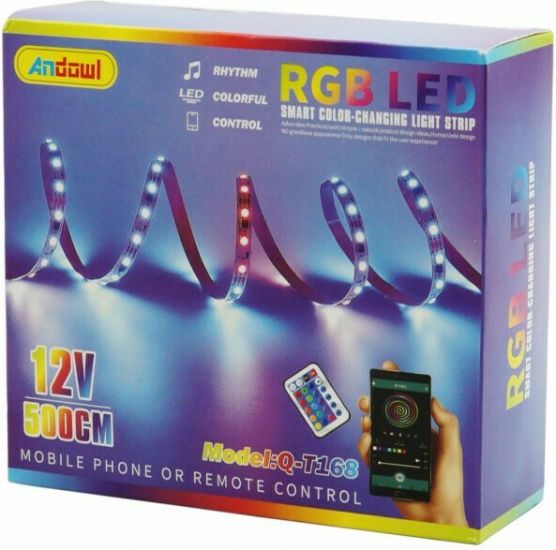 Andowl Q-T168 Ταινία LED RGB 5m με Τροφοδοτικό SMD5050 12V με Τηλεχειριστήριο