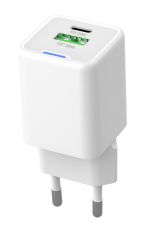 POWERTECH φορτιστής τοίχου PT-1224, καλώδιο, USB/USB-C, 33W, GaN, λευκός