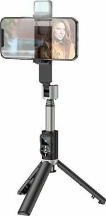 Hoco K16 Selfie Stick Τρίποδο Κινητού με Bluetooth Μαύρο με Led Light