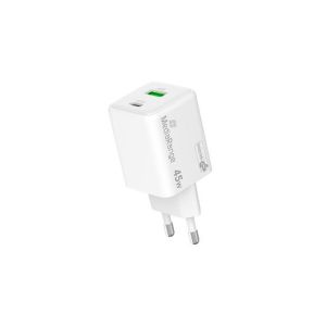MediaRange Φορτιστής GaN με Θύρα USB-A και Θύρα USB-C 45W Power Delivery Λευκός (MRMA113-2)