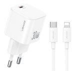 USAMS φορτιστής τοίχου CC262 με καλώδιο Lightning, 30W, GaN, λευκός