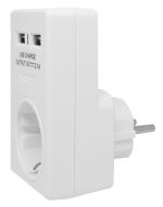 POWERTECH Αντάπτορας ρεύματος schuko PT-767, 2x USB, λευκός