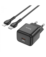 Hoco Φορτιστής Μαύρος με Θύρα USB-C και Καλώδιο Lightning to USB-C  (Glory N32)