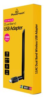 POWERTECH ασύρματος USB αντάπτορας PT-1132, 1300Mbps, 2.4/5GHz, 6dBi