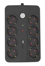 POWERTECH πολύπριζο ασφαλείας PT-1535, 8 θέσεων, με USB & USB-C θύρες, 16A, 1.5m, μαύρο