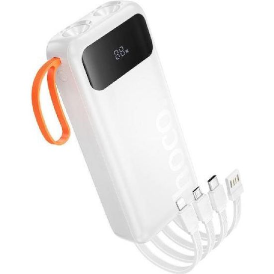 HOCO J151A SPIRIT, POWERBANK, 20000MAh, ΔΙΠΛΟ ΦΩΣ, ΜΕ 4 ΚΑΛΩΔΙΑ, ΛΕΥΚΟ