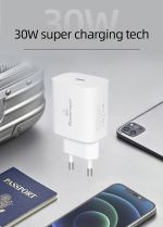 POWERTECH φορτιστής τοίχου PT-1044, USB & USB-C, PD QC3.0, 30W, λευκός