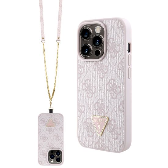 Guess “4G Metal Logo Strass Collection” Crossbody Case Θήκη προστασίας με λουράκι – iPhone 15 Pro (Ροζ – GUHCP15LP4TDSCPP)