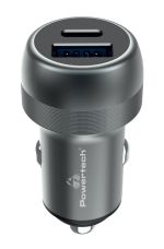 POWERTECH φορτιστής αυτοκινήτου PT-1148, USB & USB-C, 89W PD & QC, γκρι