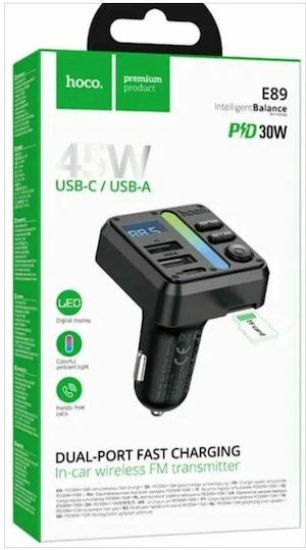 Hoco E89 transmiter, Fm Αυτοκινήτου Bt 2usb/1τύπος-c 45w/3a Pd Qc Μαύρο Μαύρο