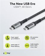 GOOBAY καλώδιο USB-C 74212, USB4, 240W, 40Gbps, 8K/60Hz, 1.5m, γκρι