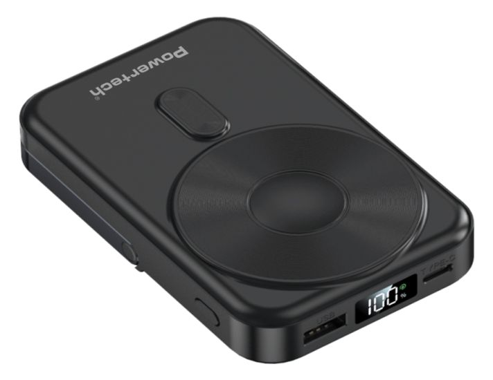 POWERTECH power bank με οθόνη PT-1416, 10000mah, magnetic wireless, 22.5W, μαύρο