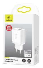 USAMS φορτιστής τοίχου T24 US-CC090, 2x USB, 2.1A, λευκός