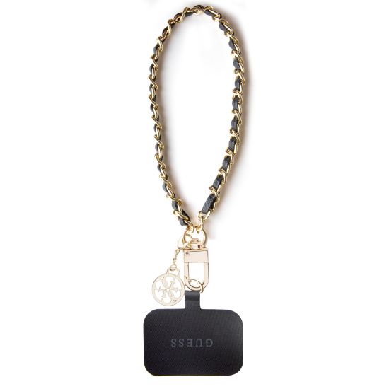 Guess “4G Logo” Hand Saffiano / Chain Strap Universal αλυσίδα κινητού συμβατή με κάθε τύπο θήκης (Μαύρη / Χρυσή – GUOUCHSAMC4K)