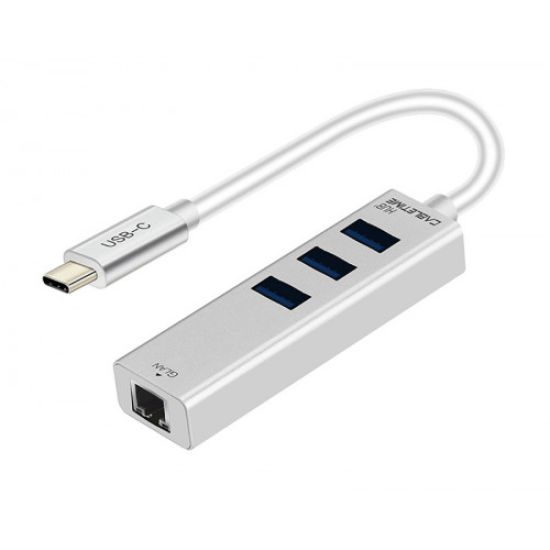 CABLETIME CT-160-PU33-CMLANHUB-S0.15 HUB USB-C σε 3x USB 3.0 + RJ45 C160, 5Gbps, 0.15m Silver