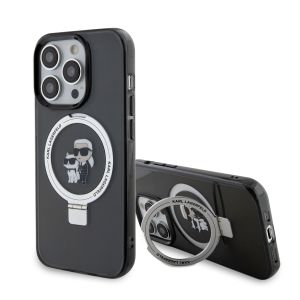 Karl Lagerfeld Magsafe Ringstand Case “Karl & Choupette’s Head”  iPhone 15 Pro (Black – KLHMP15LHMRSKCK)
