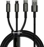 Baseus CAMLTWJ-01 Tungsten Gold Braided USB to Type-C / Lightning / micro USB Cable 3.5A Μαύρο 1.5m