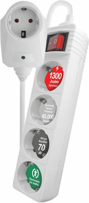 Crystal Audio CP-4+1 Πολύπριζο Ασφαλείας 5 Θέσεων με Διακόπτη Λευκό