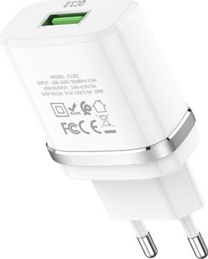 Hoco C12Q Smart Φορτιστής Χωρίς Καλώδιο με Θύρα USB-A Quick Charge 3.0 Λευκός