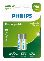 PHILIPS επαναφορτιζόμενη μπαταρία R03B2A95, 950mAh, AAA HR03 Micro, 2τμχ