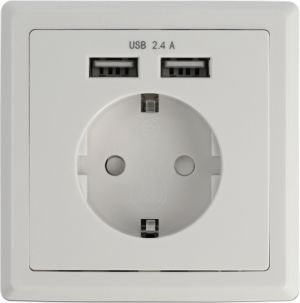 DeLock 11471 Μονή Χωνευτή Πρίζα Ρεύματος με 2 Θύρες USB Λευκή