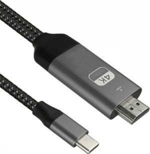 Powertech Braided USB-C male - HDMI male Copper 1.8m